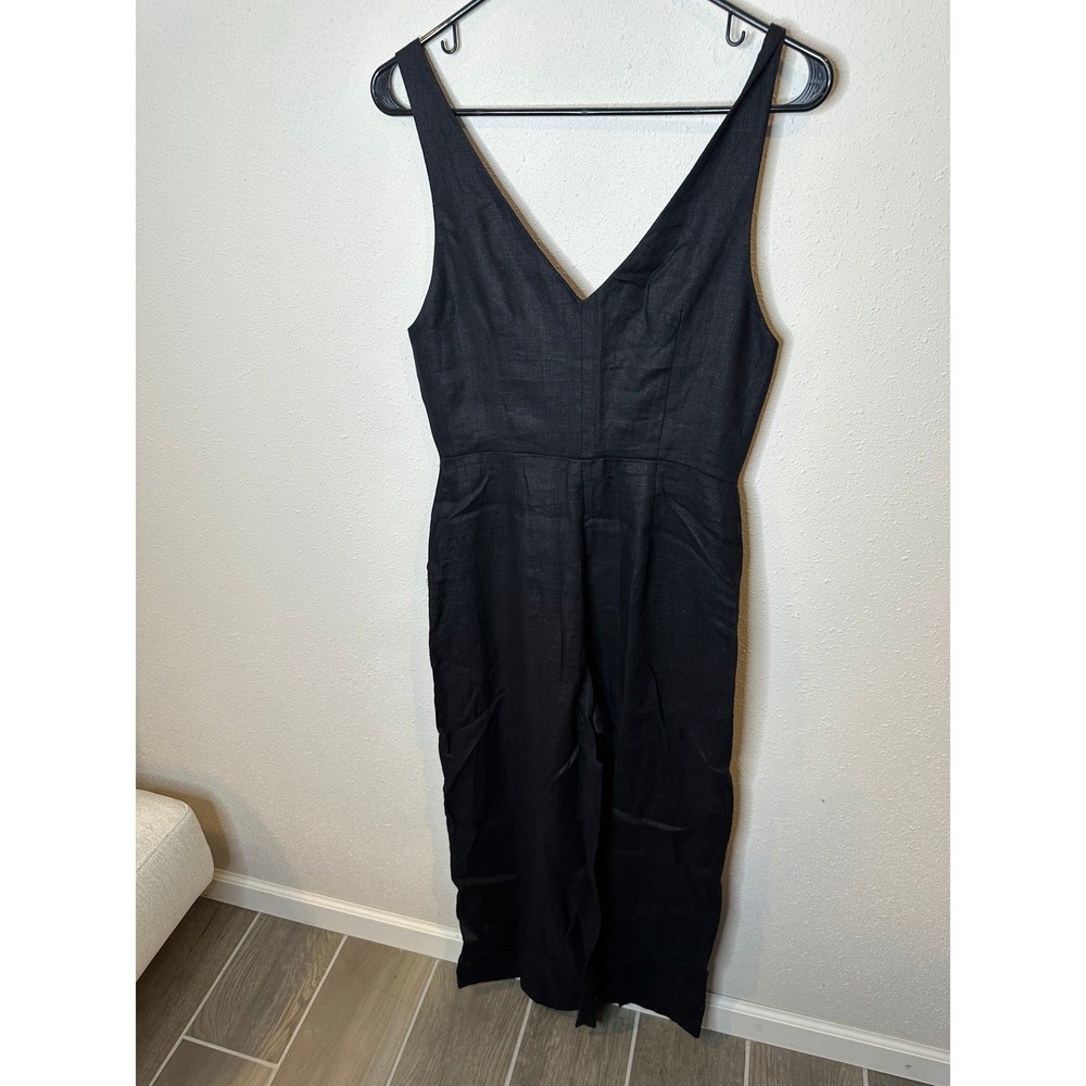 Reformation Black Linen Button Front V-Neck Wide Leg Jumpsuit Womens Size 4 - Picture 3 of 4